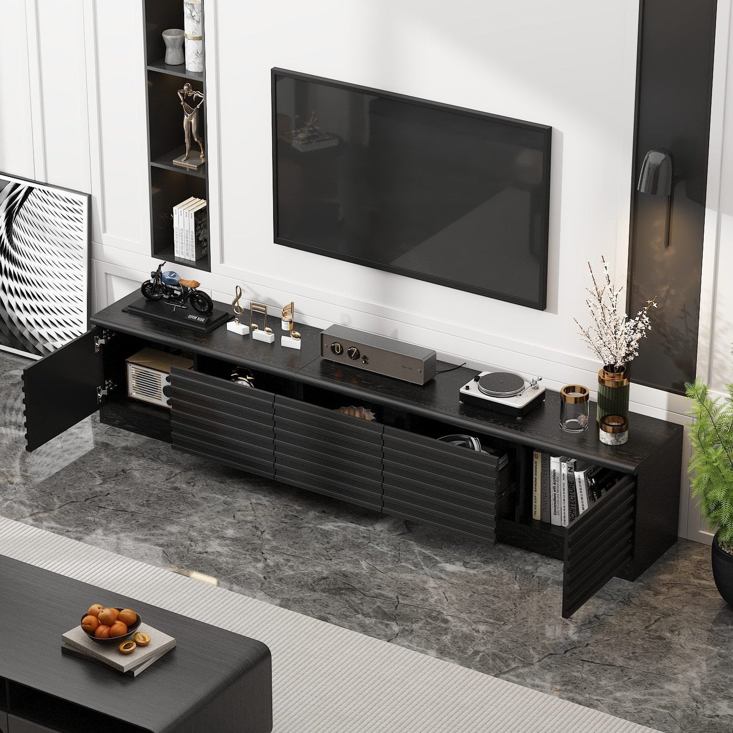 78.5'' W 3-Drawer TV Stand Media Console With 2-Cabinet