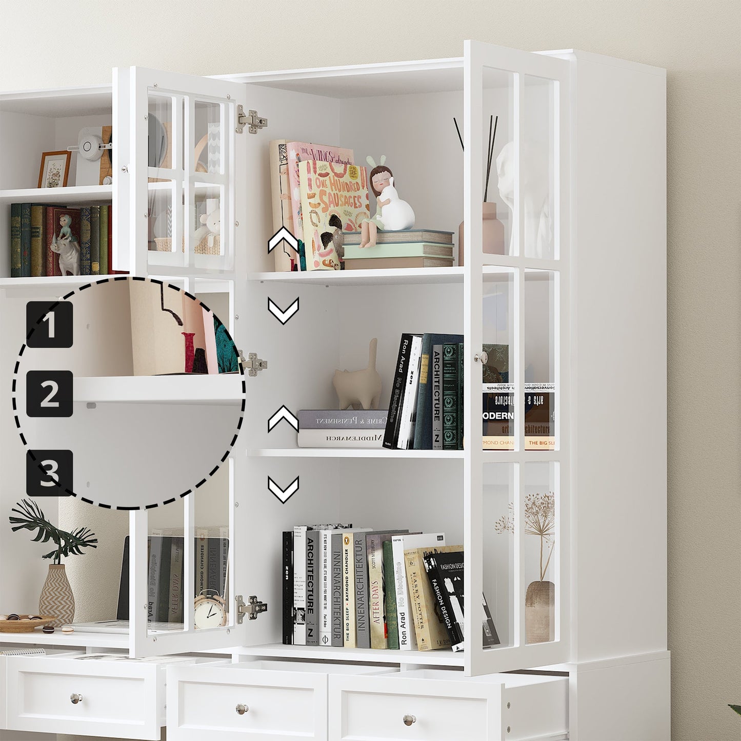 4 Drawer Multi-Door Office Storage Cabinet With Desk