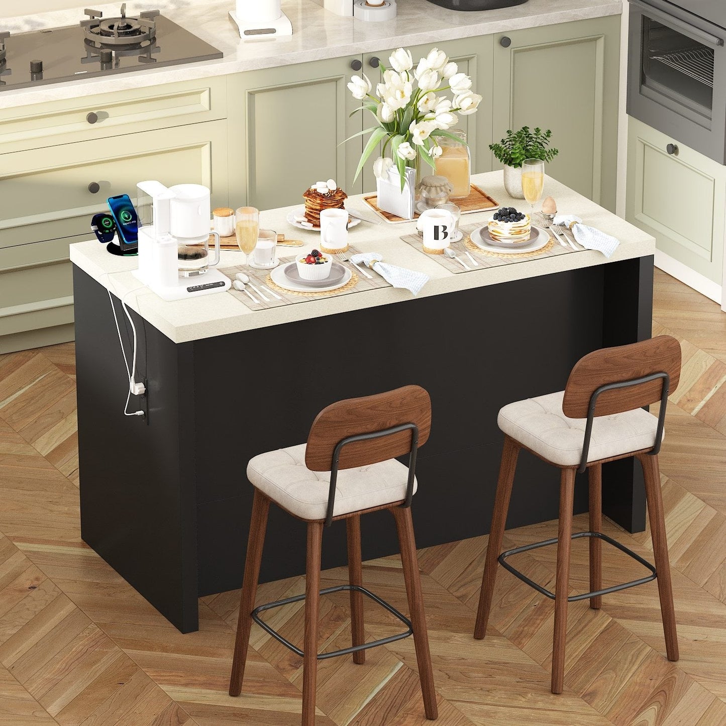 61”W Kitchen Island With 2 Drawer 4 Door