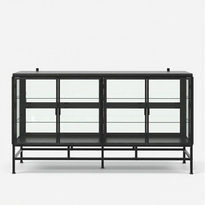 4-Door Display Cabinet with Glass Shelves and Iron Legs