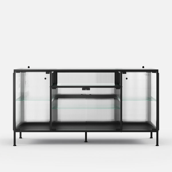 Display Cabinet with LED Lighting and Open Shelving