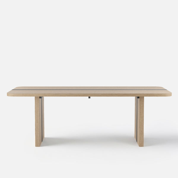 Rounded Edge Wood Grain Dining Table with Metal Frame