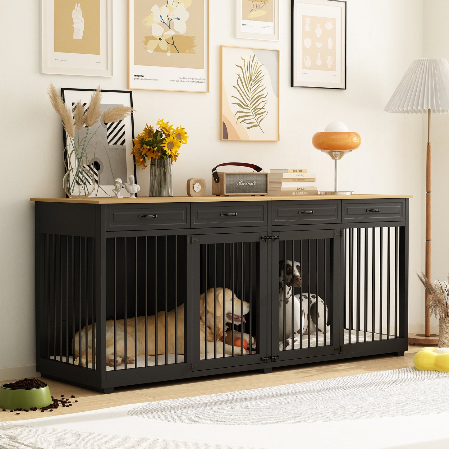 Large Dog Crate Furniture with 4 Drawers and Divider