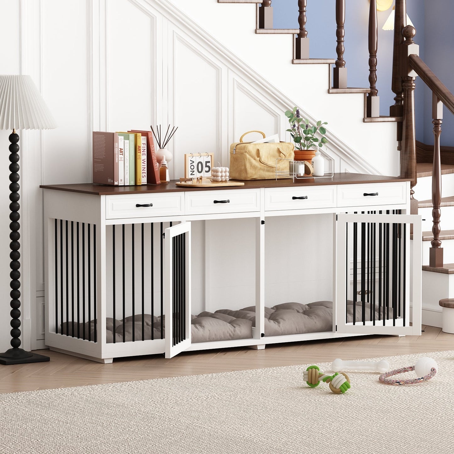 Large Dog Crate Furniture with 4 Drawers and Divider