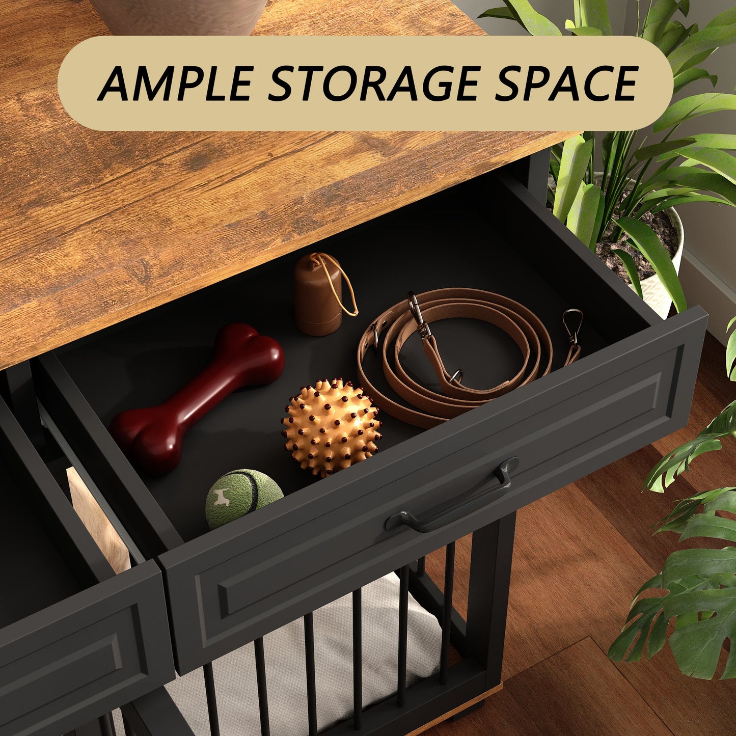 Large Dog Crate Furniture with 4 Drawers and Divider