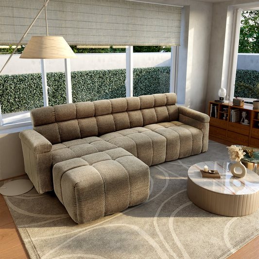 4-Piece Brown L-Shape Sectional Couches With Ottoman