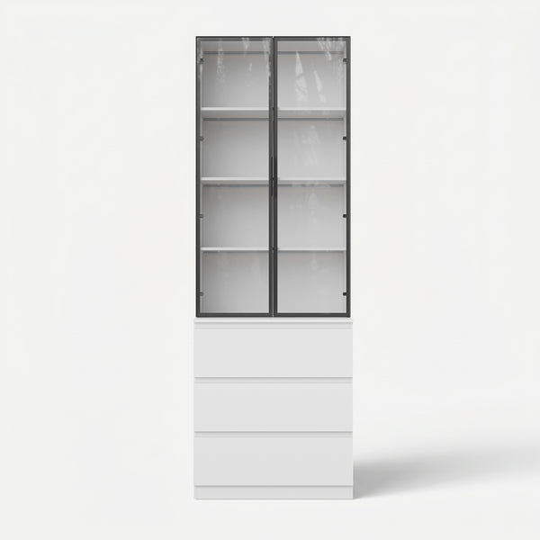 Pantry Cabinet with Glass Doors and LED Lighting