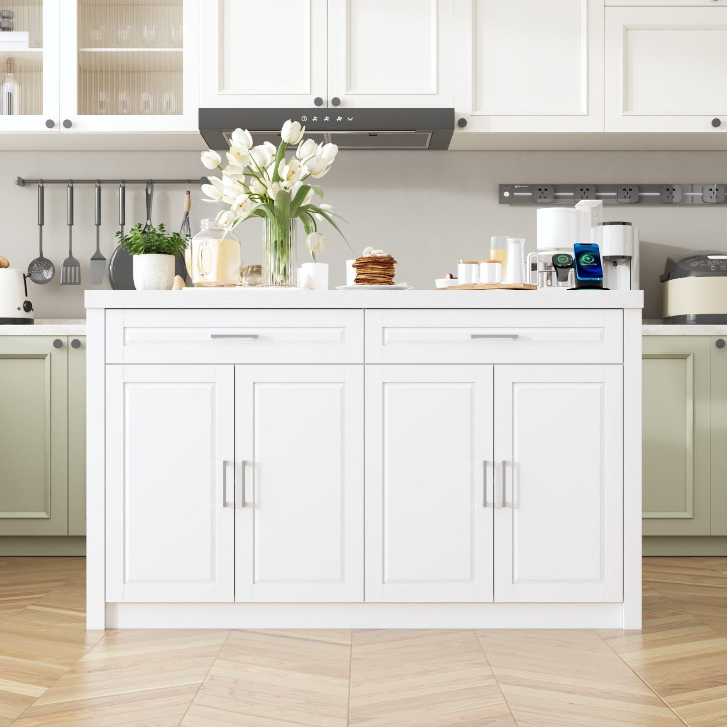 61”W Kitchen Island With 2 Drawer 4 Door