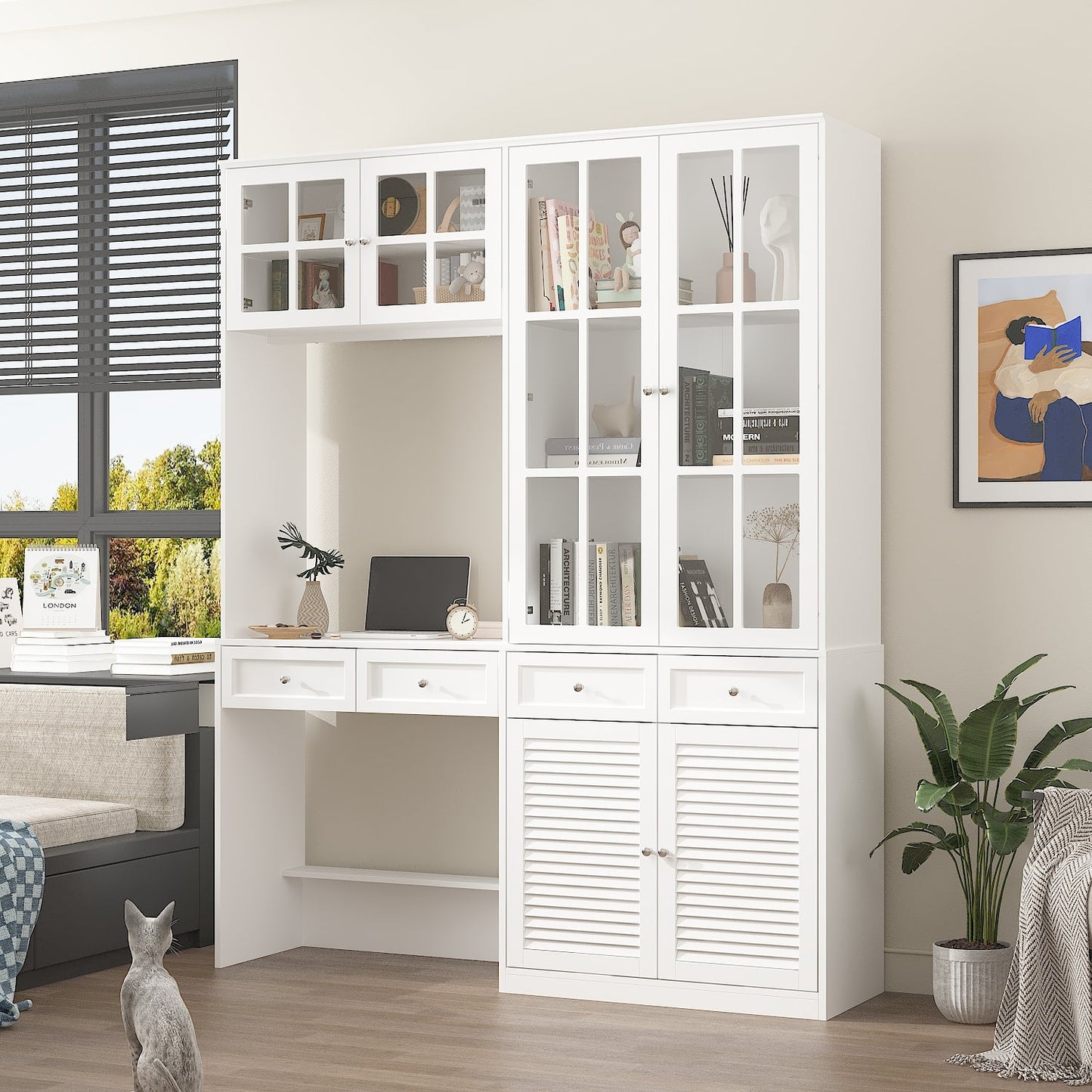 4 Drawer Multi-Door Office Storage Cabinet With Desk