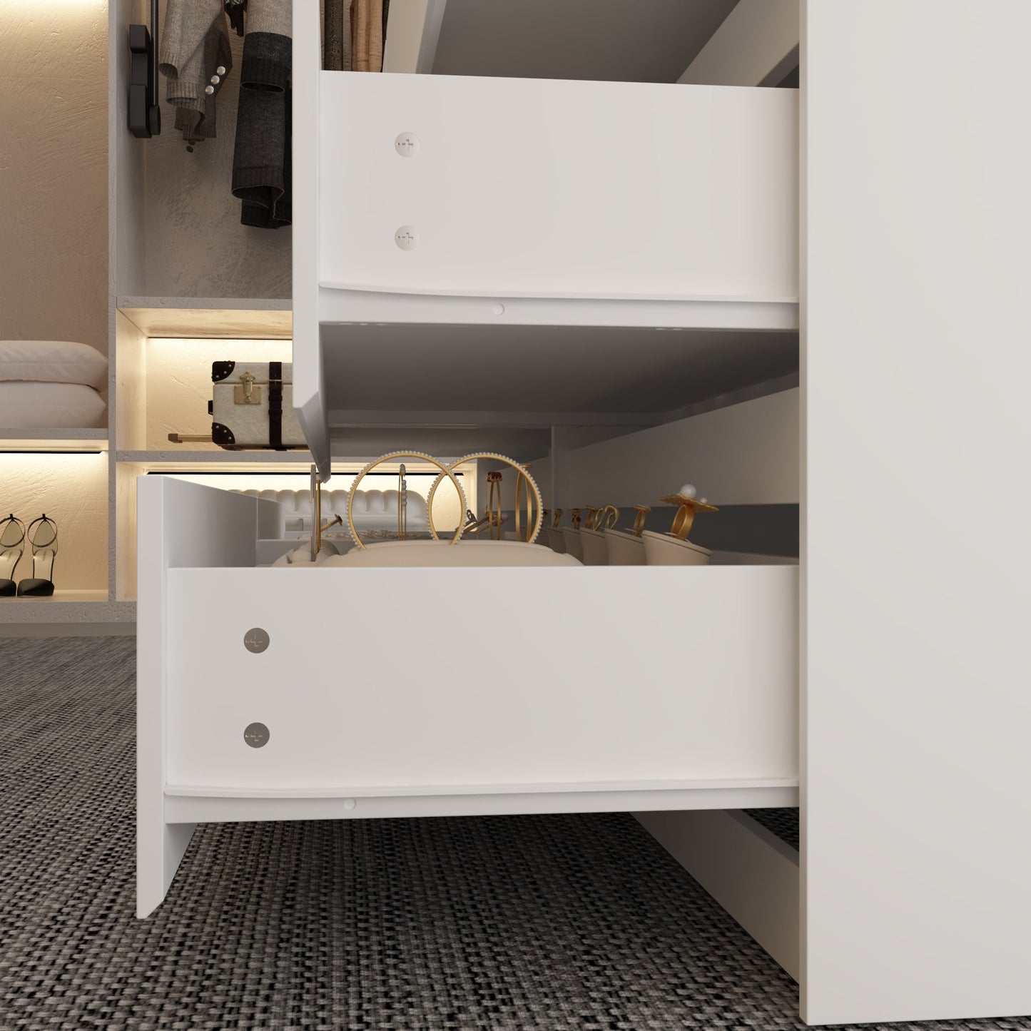 12-Drawer 1-Shelf Chest With Graceful Design And Tempered Glass Top
