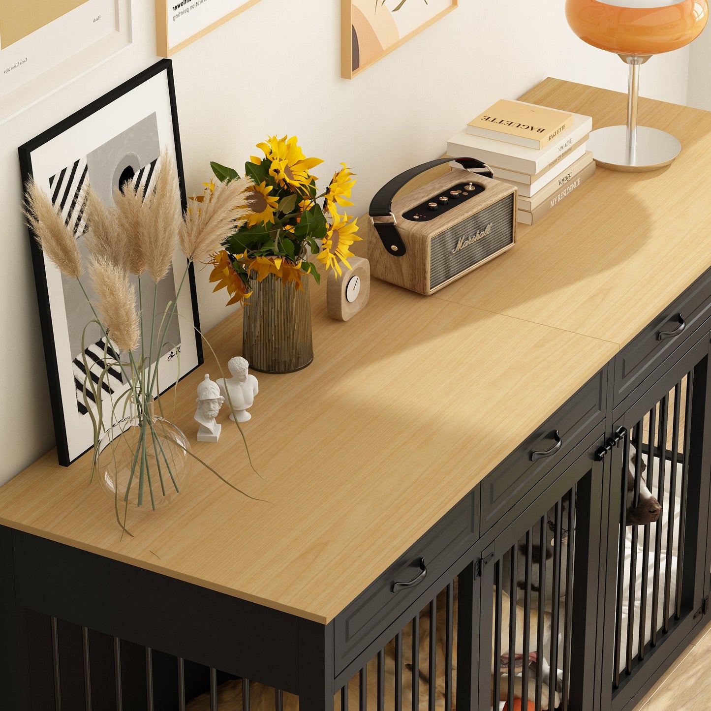 Large Dog Crate Furniture with 4 Drawers and Divider
