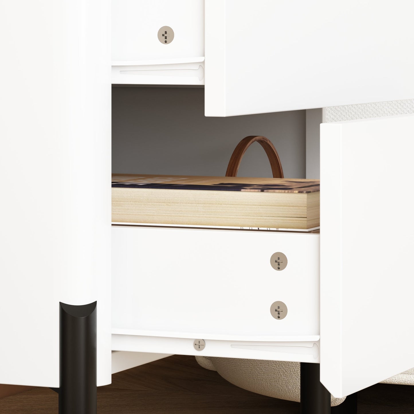 White Glass End Table,Nightstand with 2 Drawers