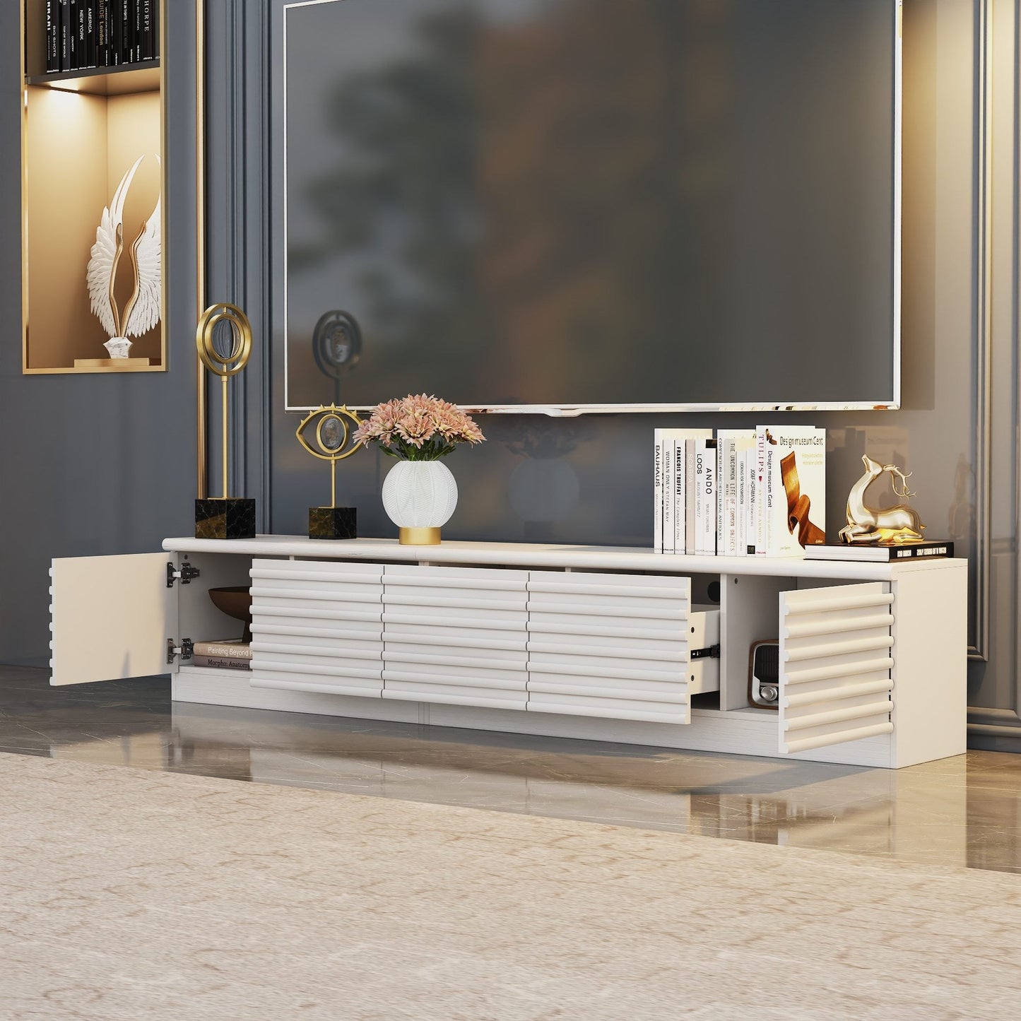 78.5'' W 3-Drawer TV Stand Media Console With 2-Cabinet