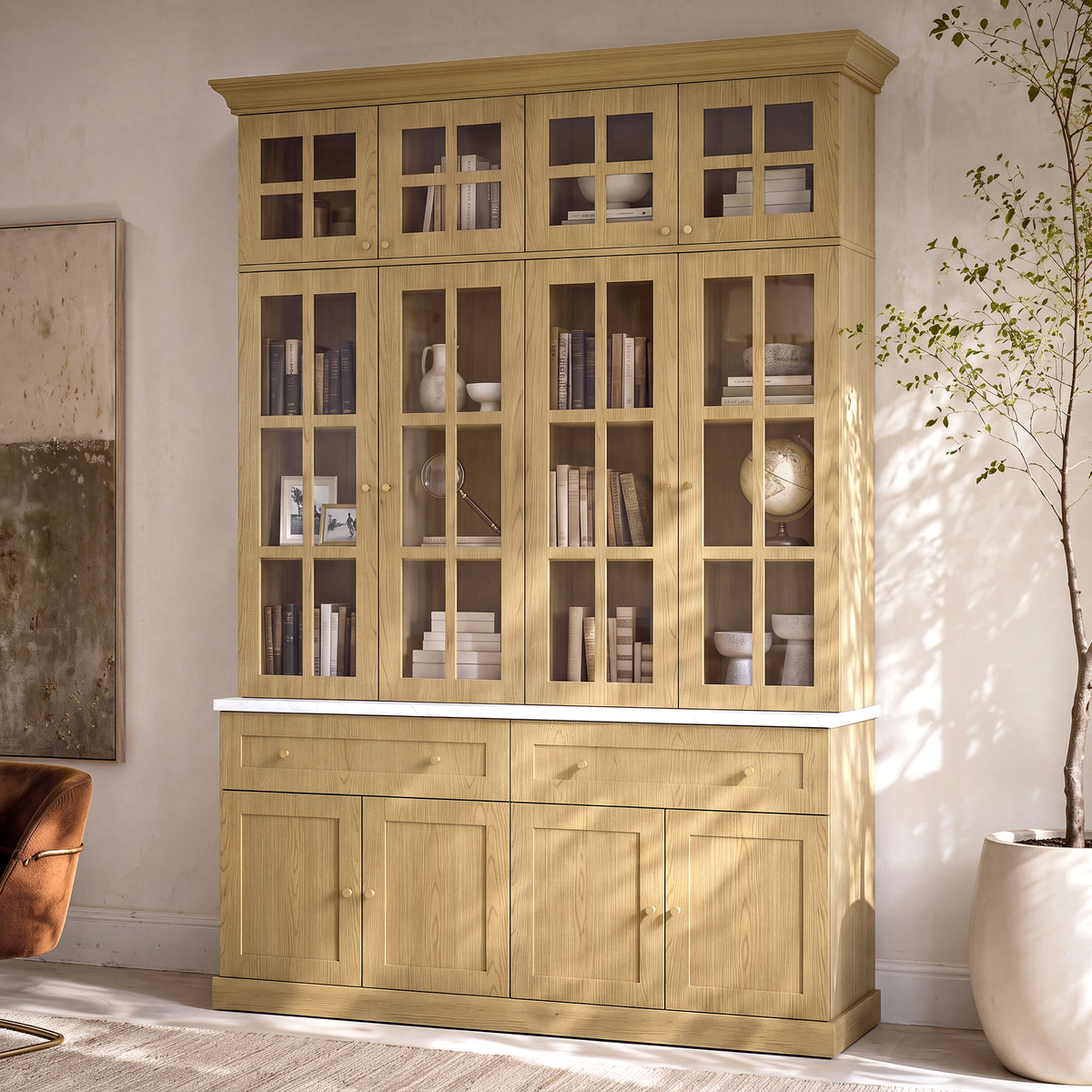 Grand Framed-Glass Library Cabinet