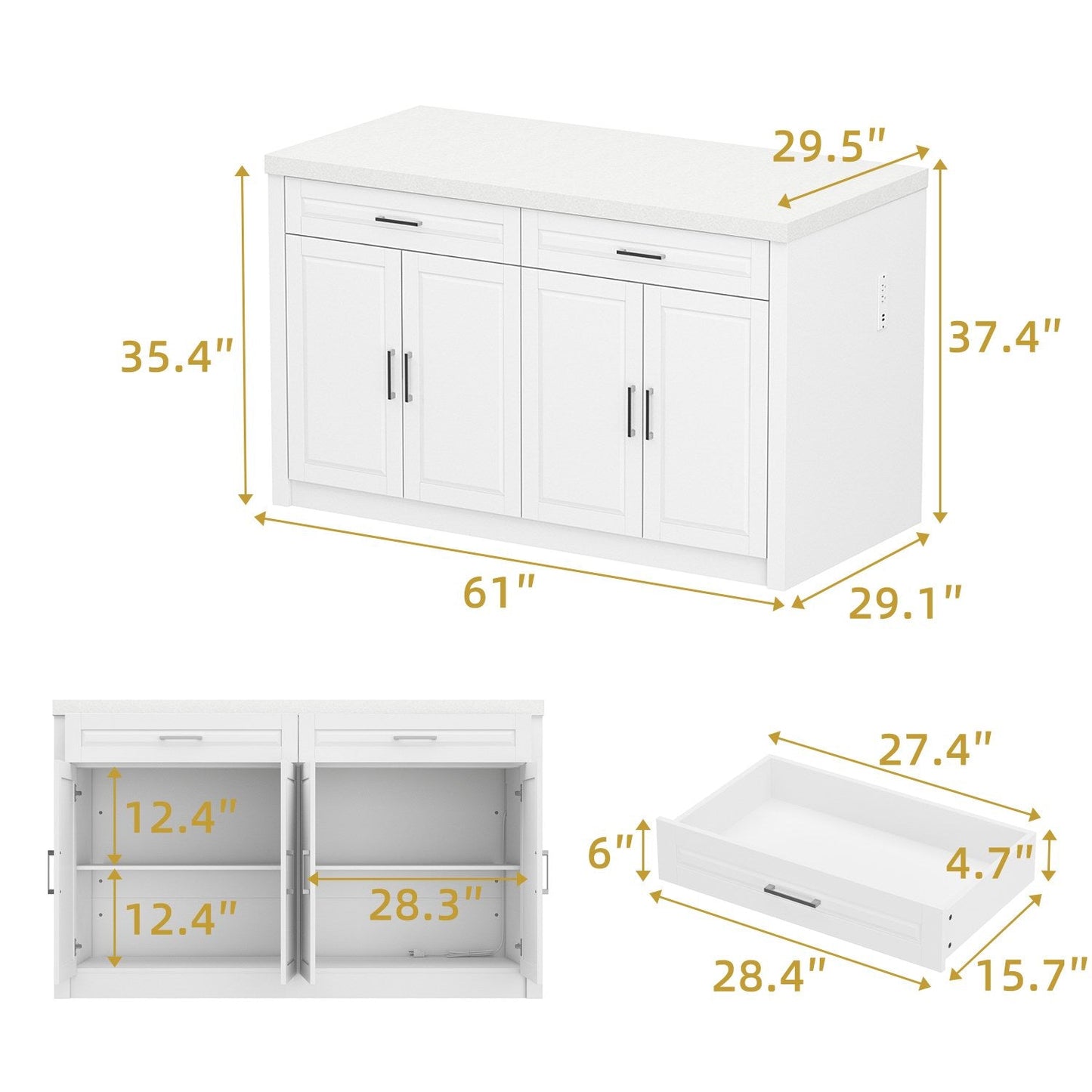 61”W Kitchen Island With 2 Drawer 4 Door