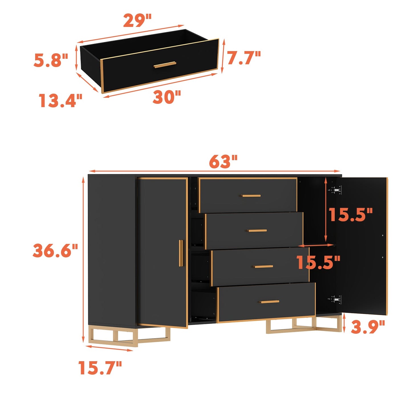 2-Door 4-Drawer Dresser With Adjustable Shelves
