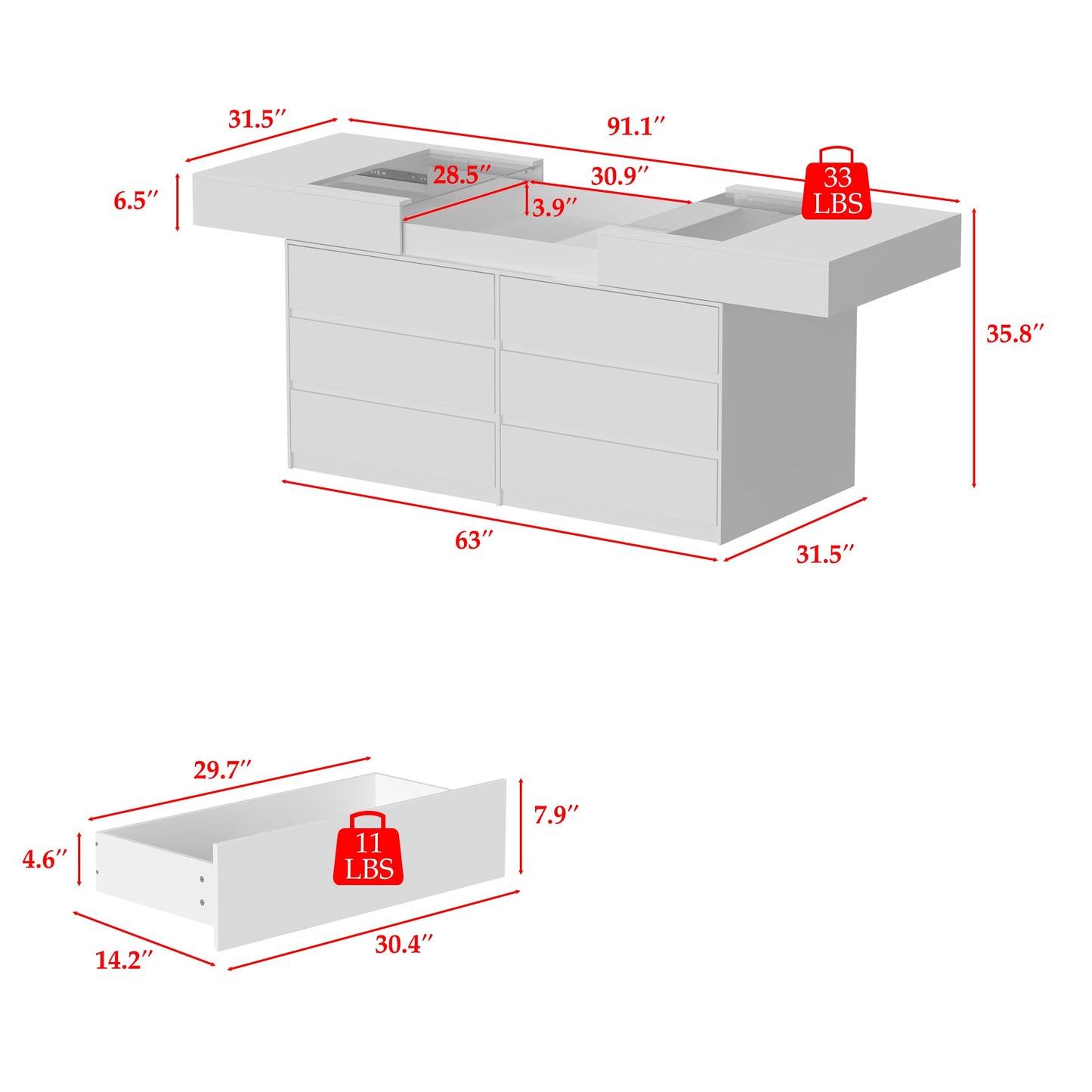 12-Drawer 1-Shelf Chest With Graceful Design And Tempered Glass Top