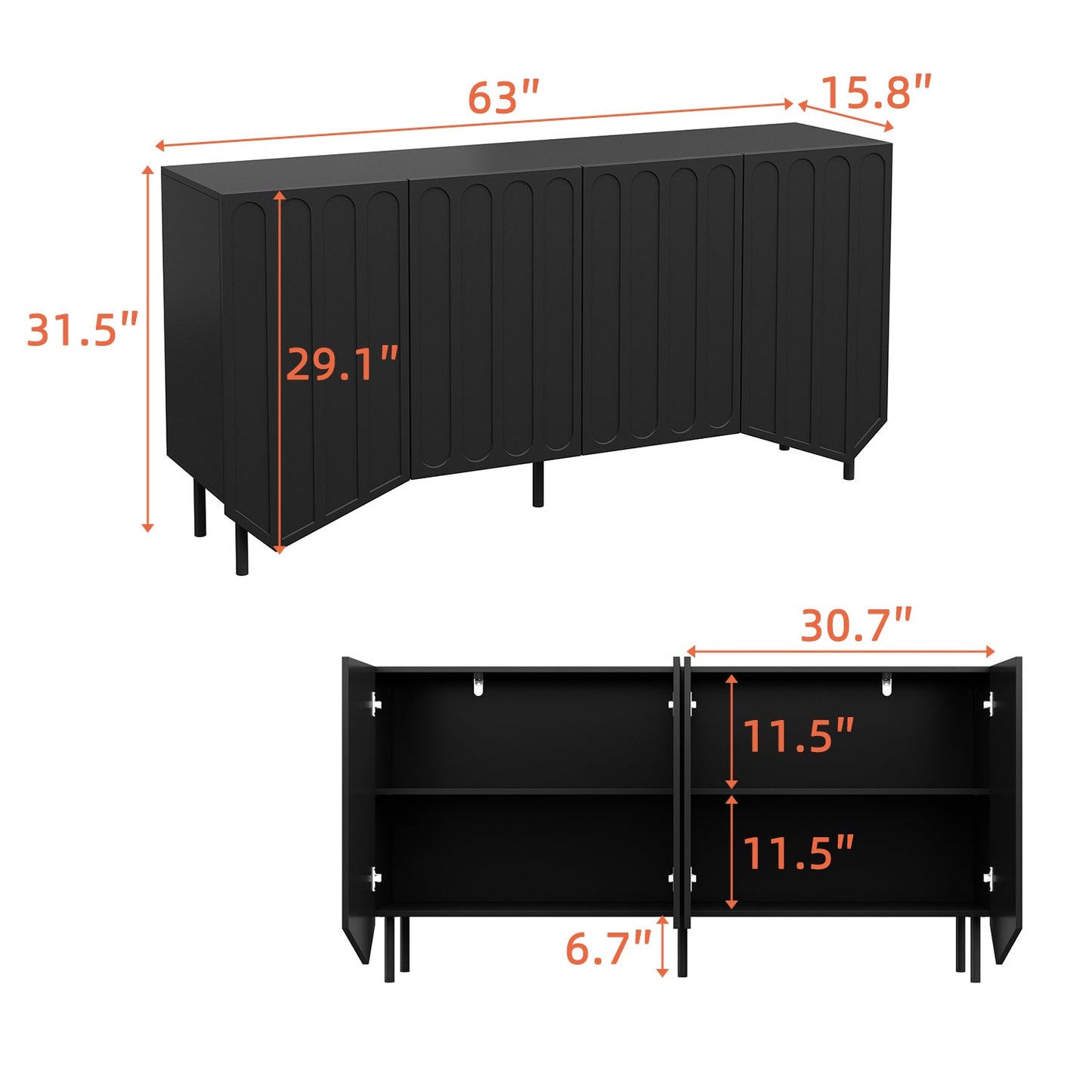 63" W Sideboard Cabinet Buffet Storage Cabinet