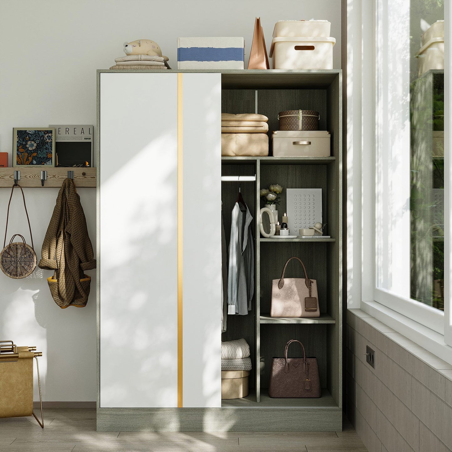 Warm White Sliding Door Closet System