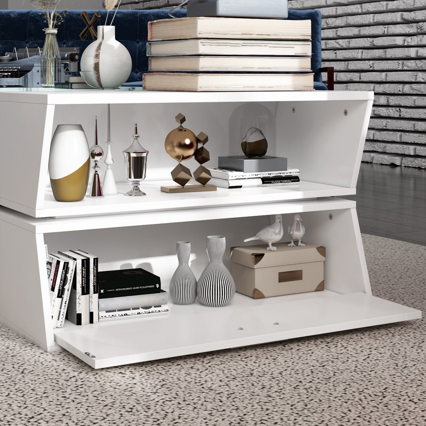 47.2" L Modern Coffee Table in Stylish X Shape with Glass Top
