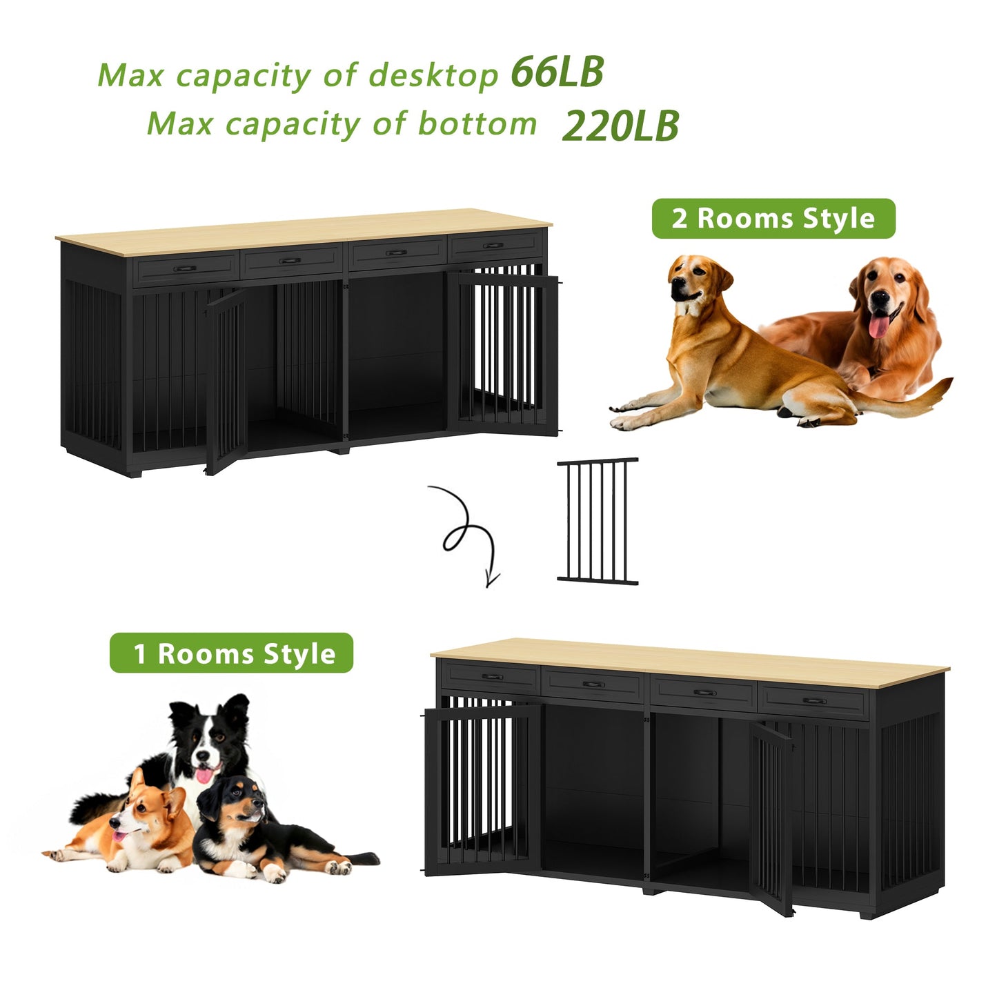 Large Dog Crate Furniture with 4 Drawers and Divider