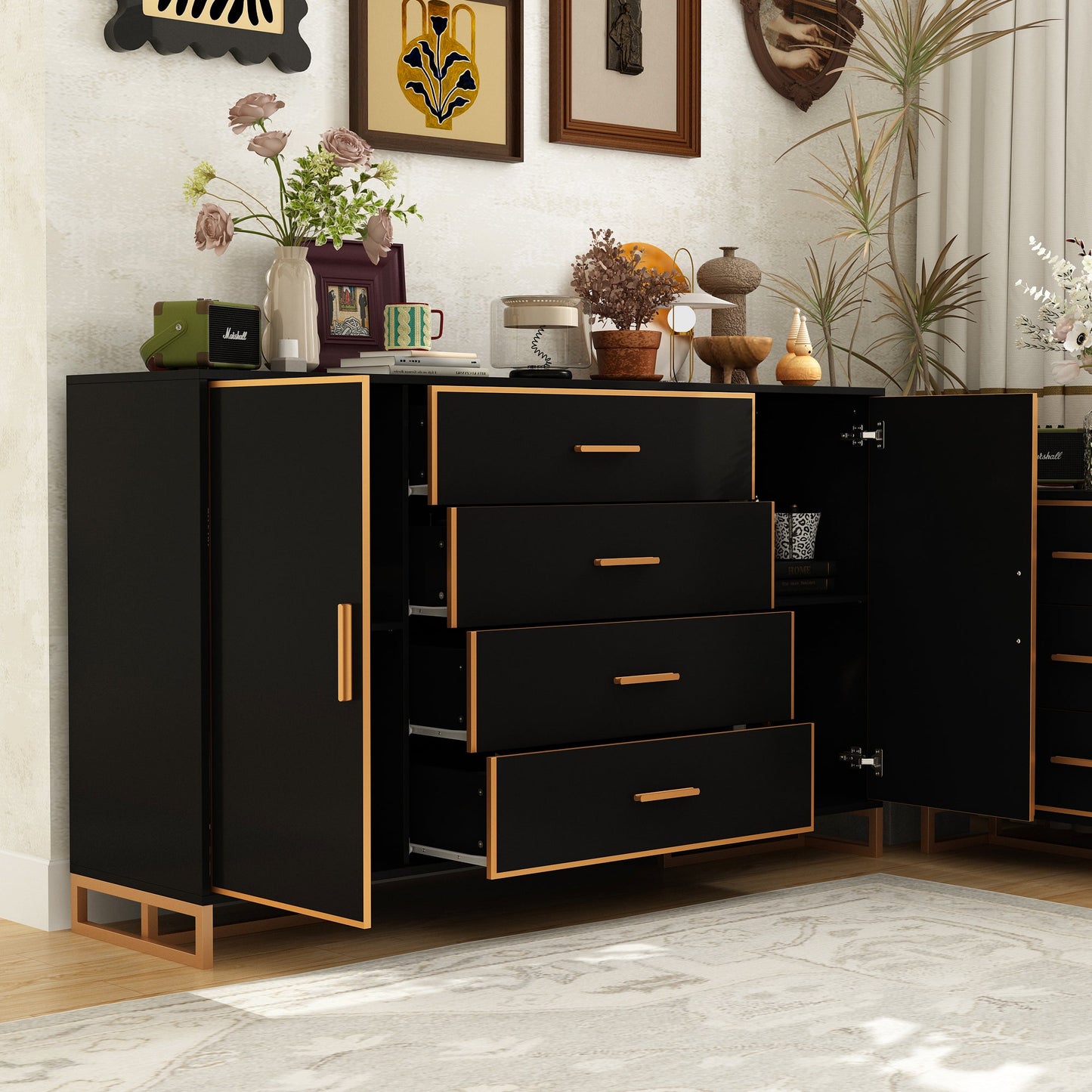 2-Door 4-Drawer Dresser With Adjustable Shelves