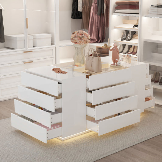 16-Drawer Chest With Graceful Design And Tempered Glass Top