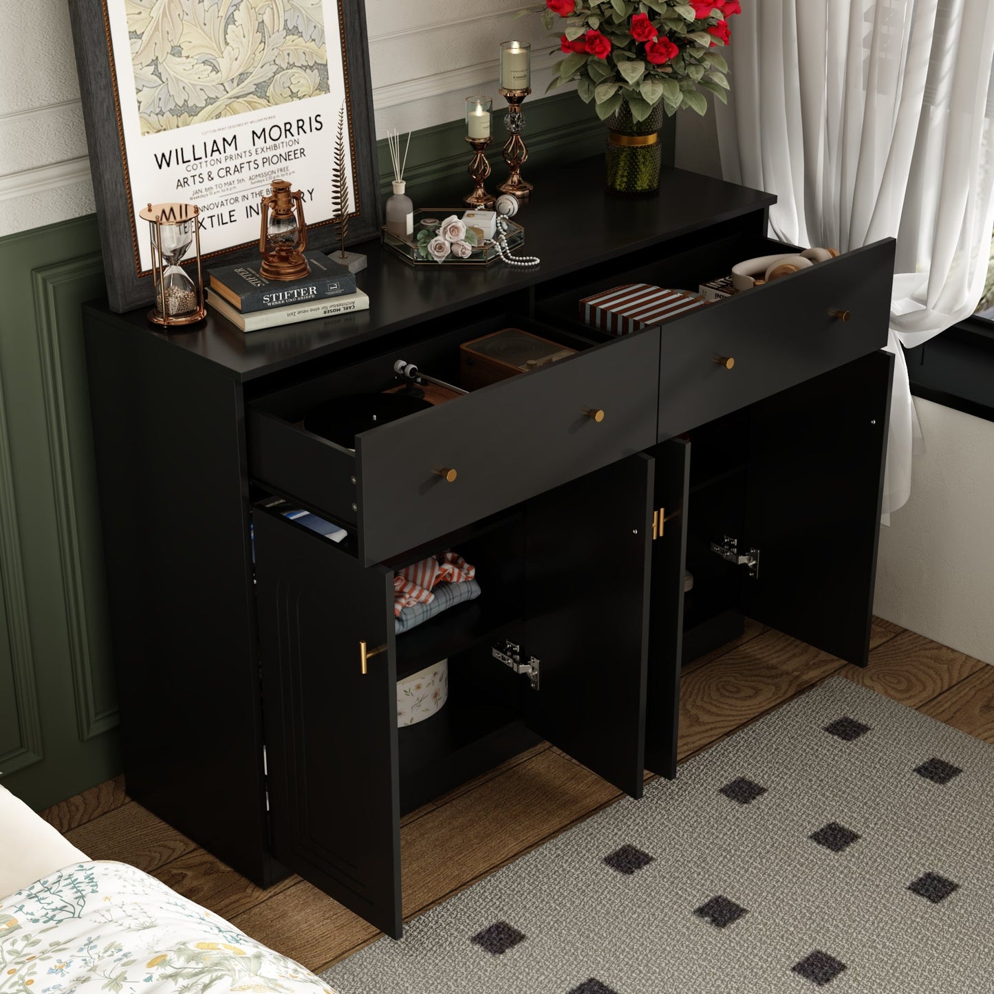 47.2"W Sideboard With 2 Drawer 4 Door