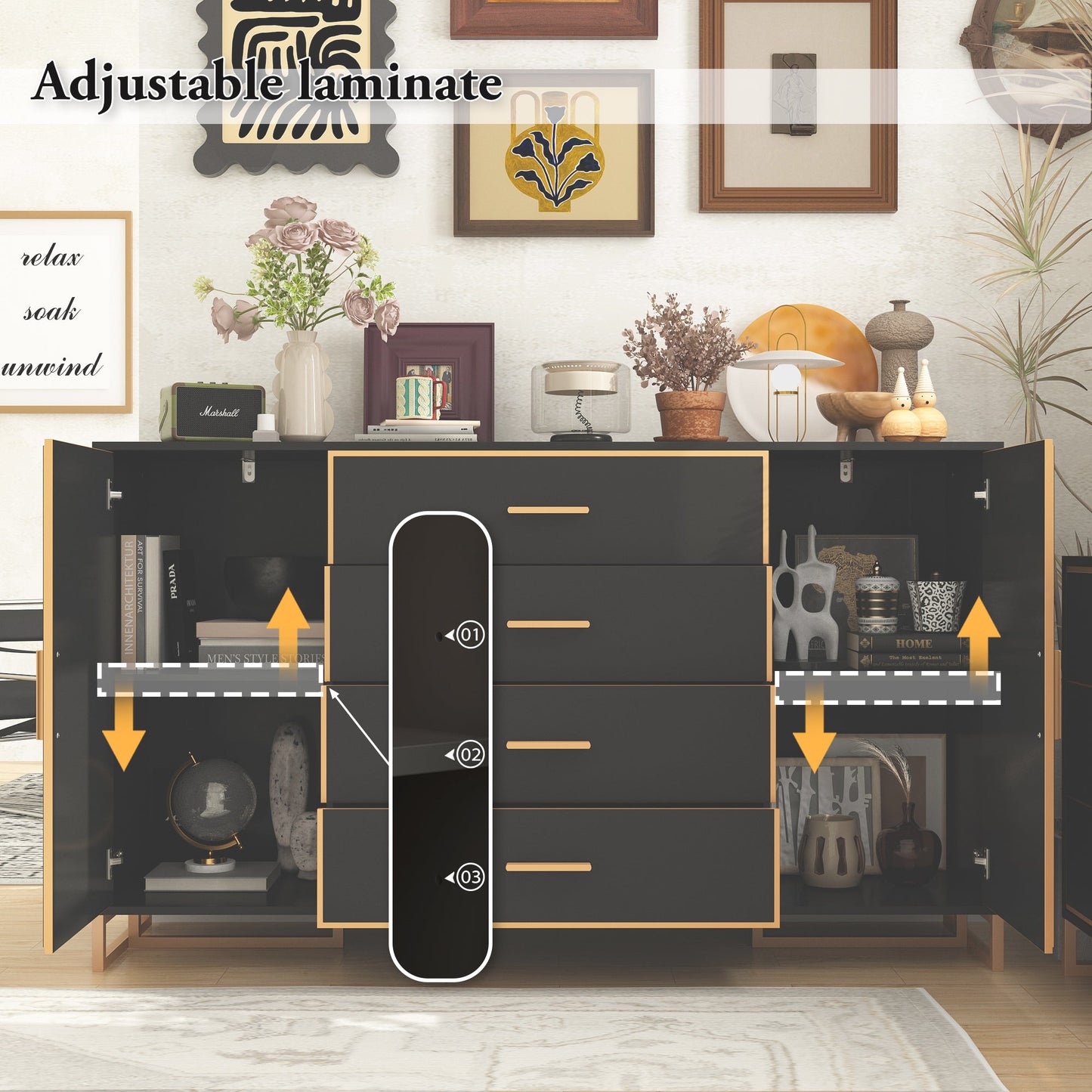 2-Door 4-Drawer Dresser With Adjustable Shelves