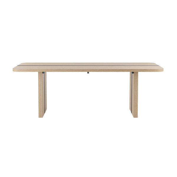 Rounded Edge Wood Grain Dining Table with Metal Frame