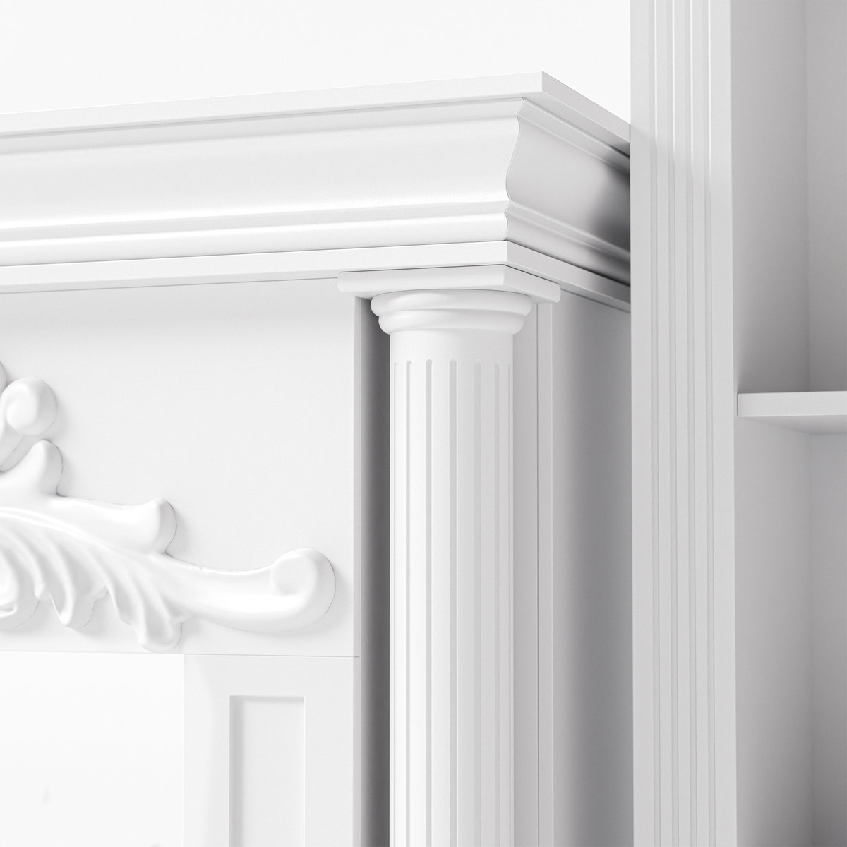 White Entertainment Center with 5-Tier Bookcases and Built-In Lighting