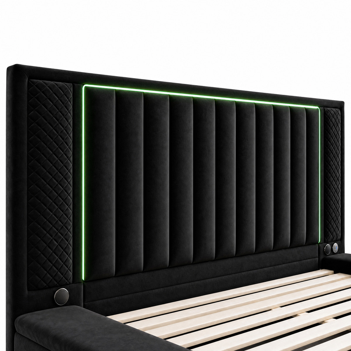 King Size LED Storage Bed with Upholstered Headboard