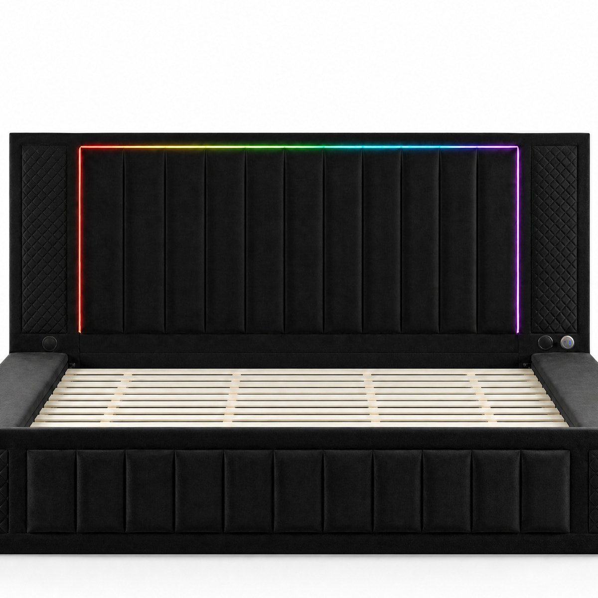 King Size LED Storage Bed with Upholstered Headboard
