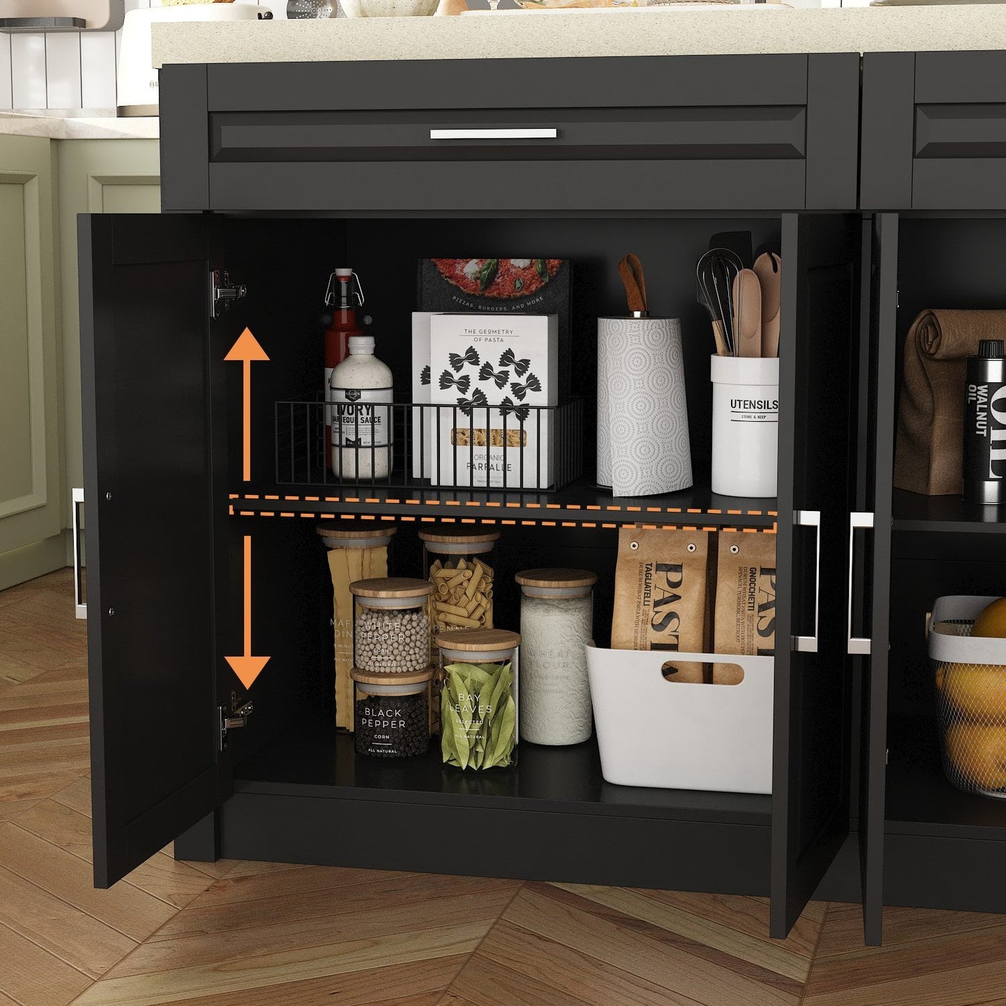 61”W Kitchen Island With 2 Drawer 4 Door