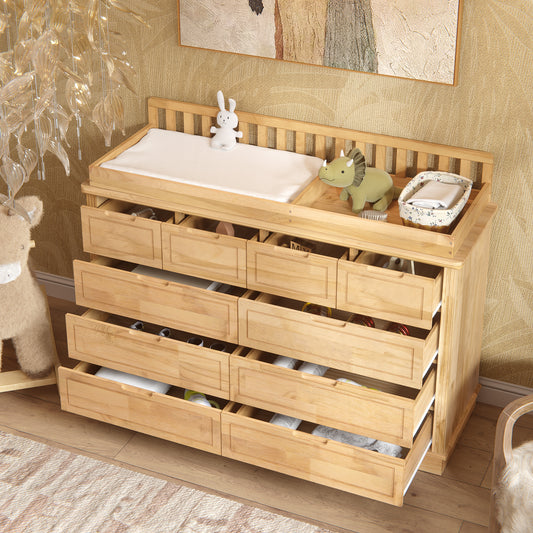 55'' W 100% Solid Wood 10-Drawer Changing Table Dresser