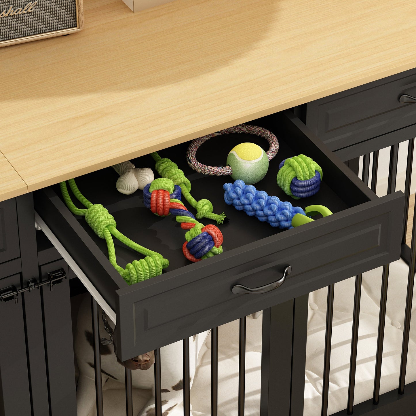 Large Dog Crate Furniture with 4 Drawers and Divider