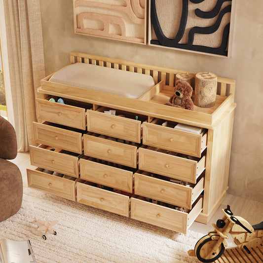 12-Drawer Baby Nursery Dresser with Removable Changing Tray