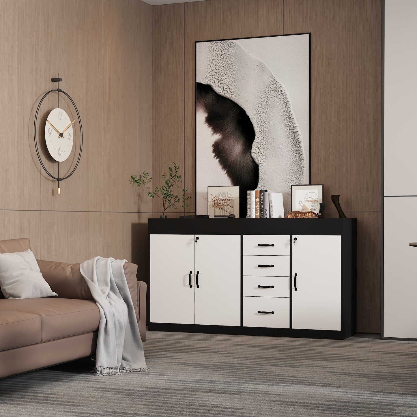 35.4'' H X 63 '' W 4-Drawer Office Storage Cabinet With Adjustable Shelfs And Lock