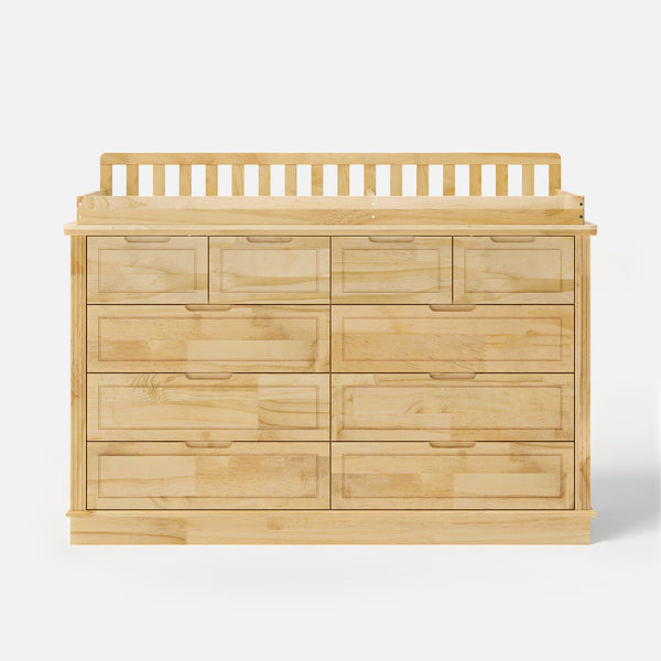 Solid Wood Changing Table with Drawers and Handle-Free Design-Natural