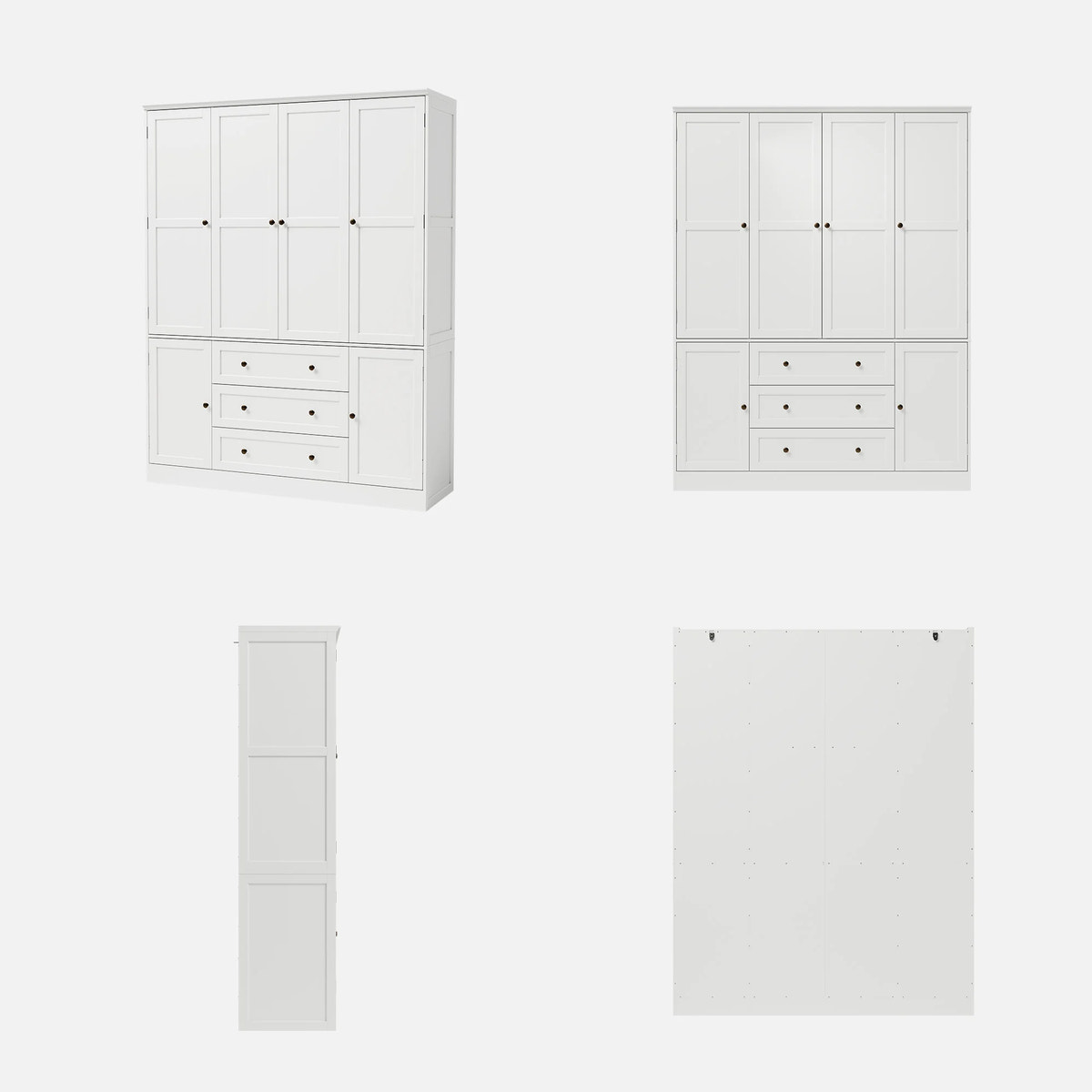 6-Door Wardrobe Armoire with Drawers - White