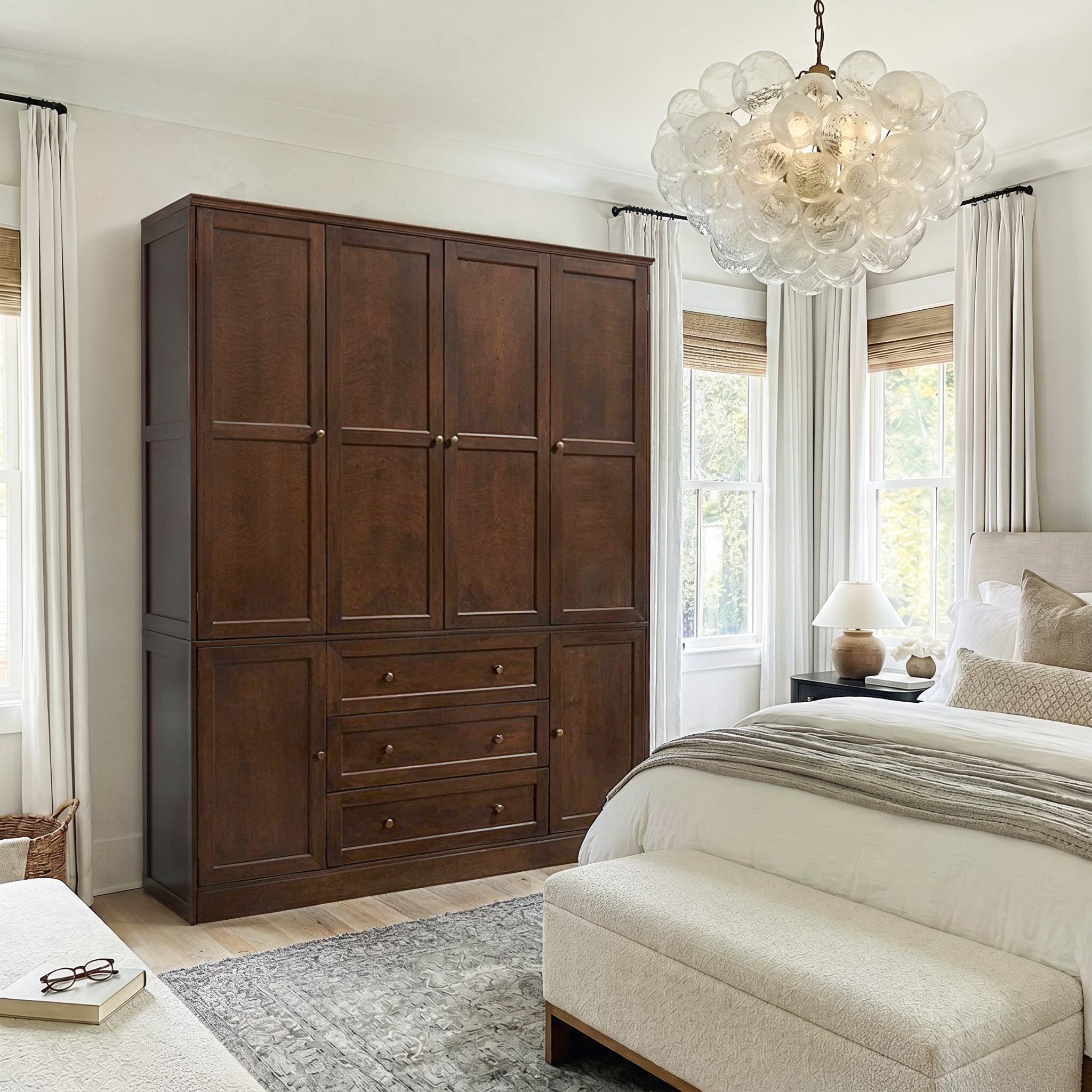 6-Door Wardrobe Armoire with Drawers - Dark Brown