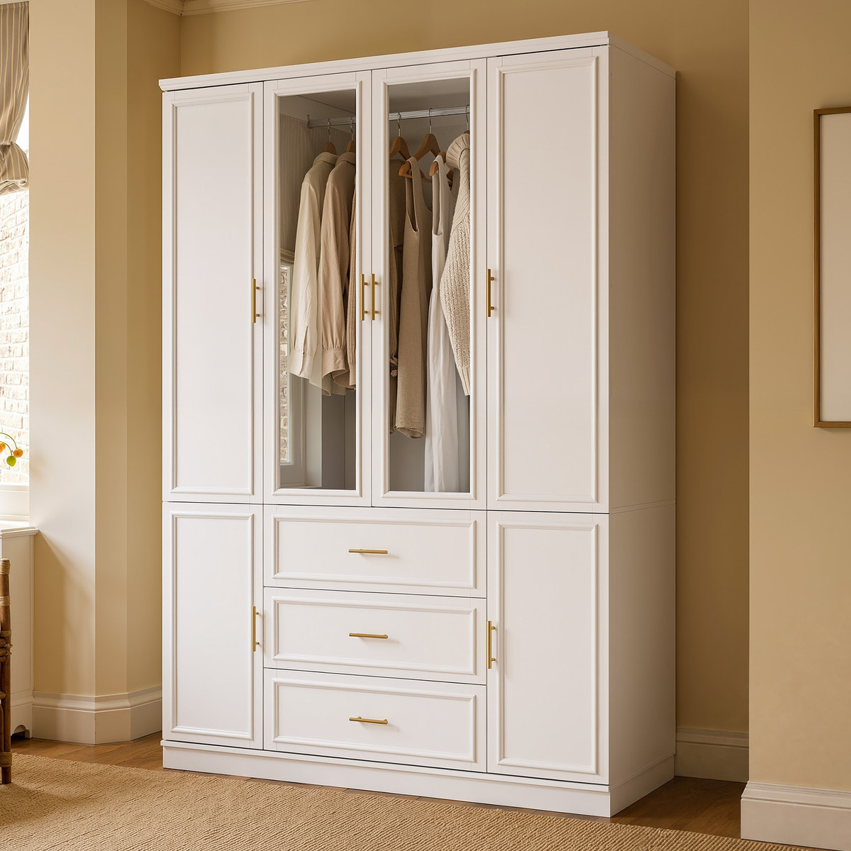 4-Door Wardrobe Armoire with Drawers