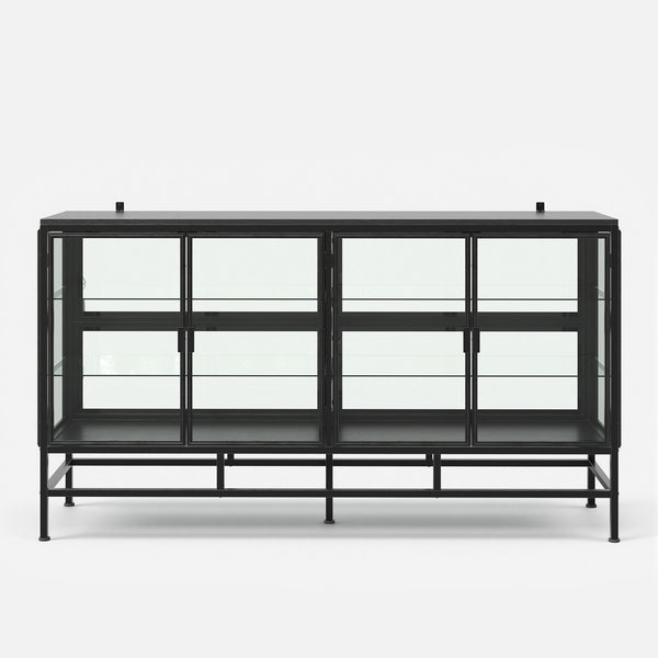 4-Door Display Cabinet with Glass Shelves and Iron Legs