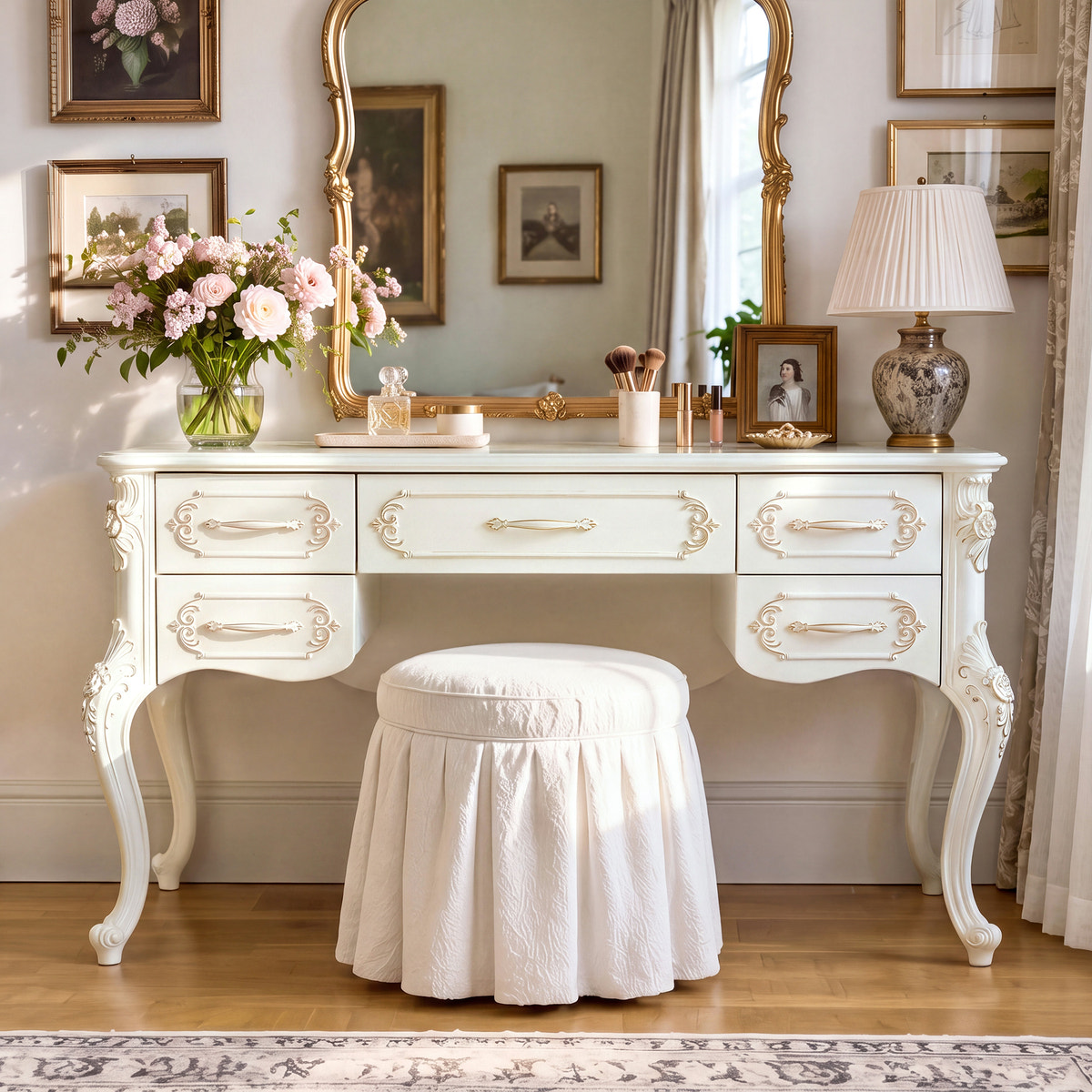 Relievo Rocaille Makeup Vanity with 5 Drawers (47.2")