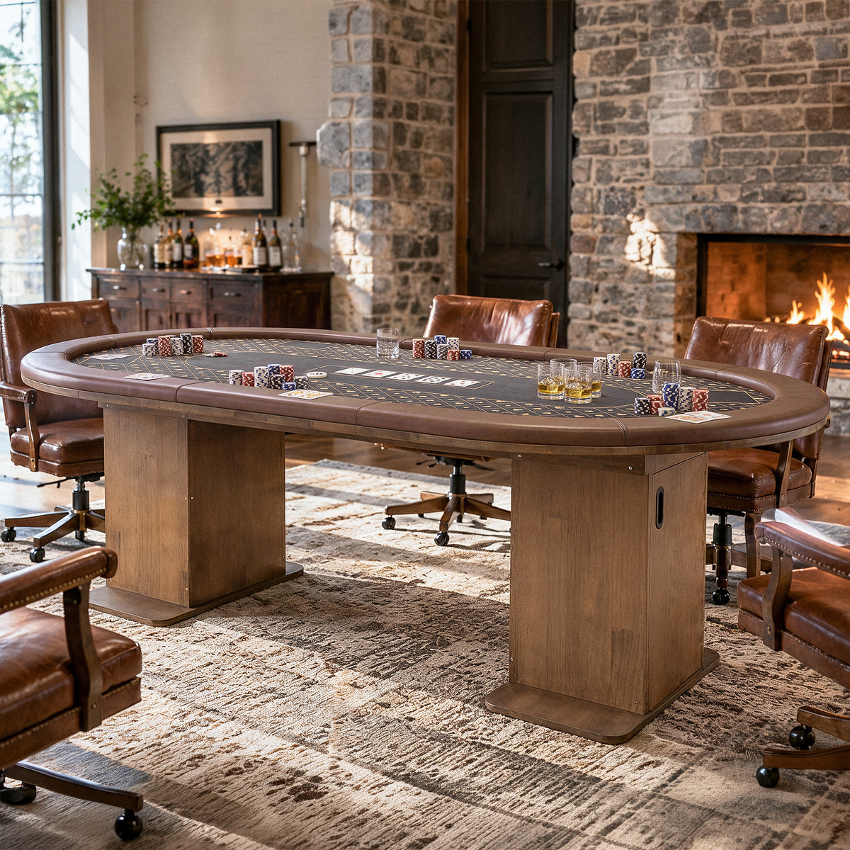 86.6" 10-Player Poker Table with Padded Rail & Storage