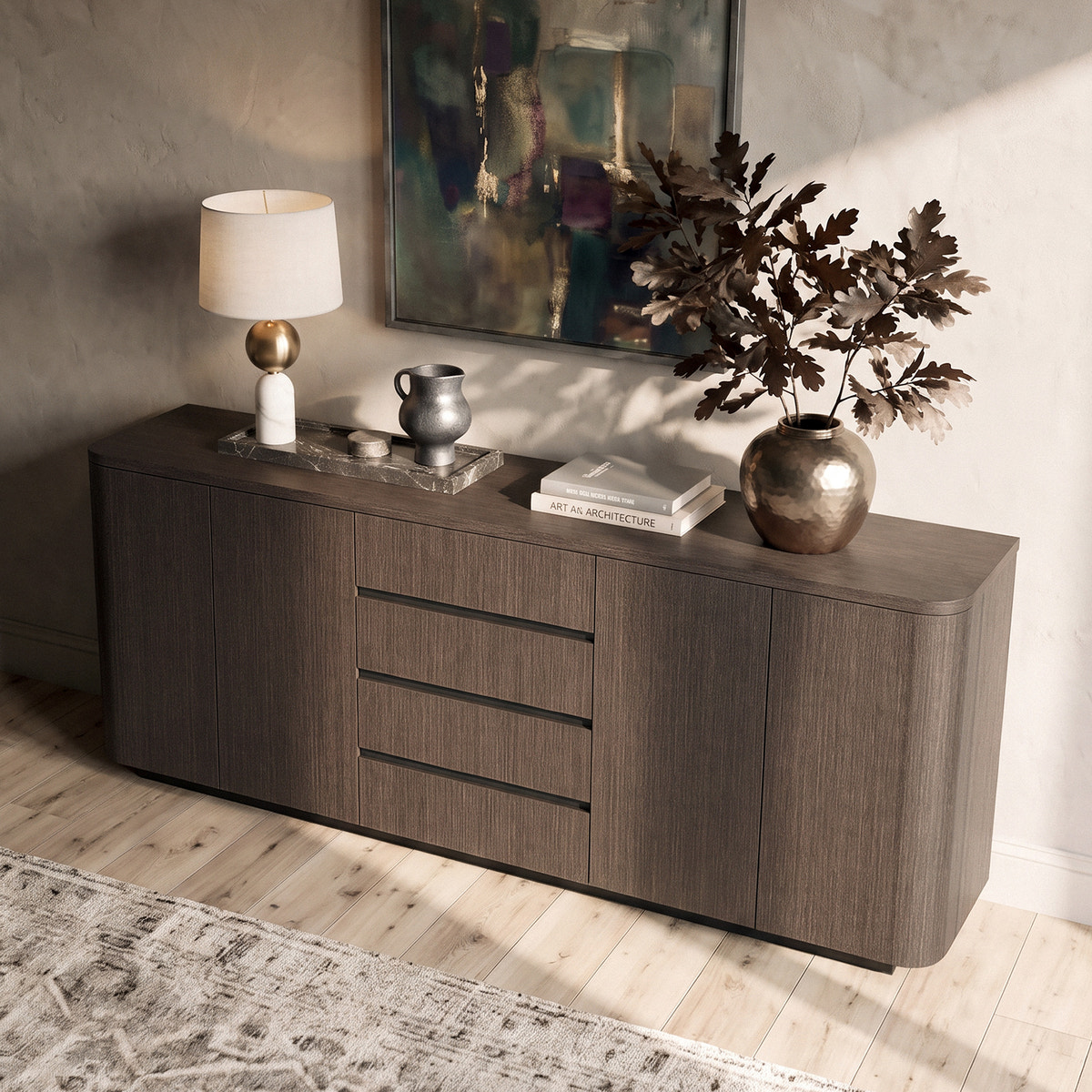 Orbis Rounded Edge Sideboard – Dark Walnut