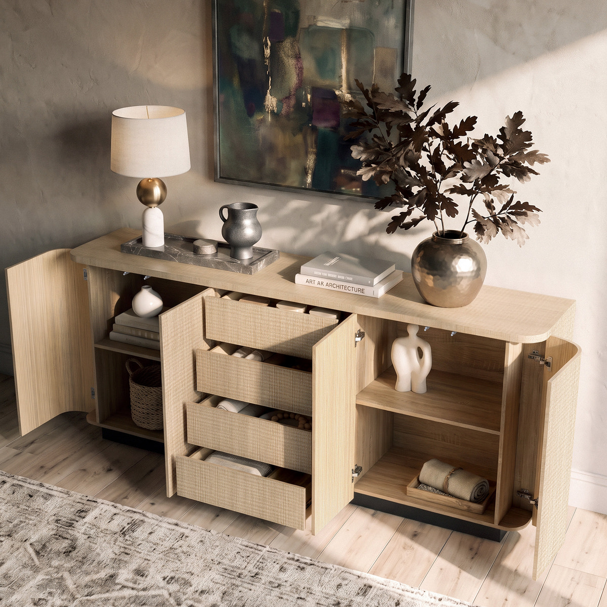 Orbis Rounded Edge Sideboard – Natural Wood
