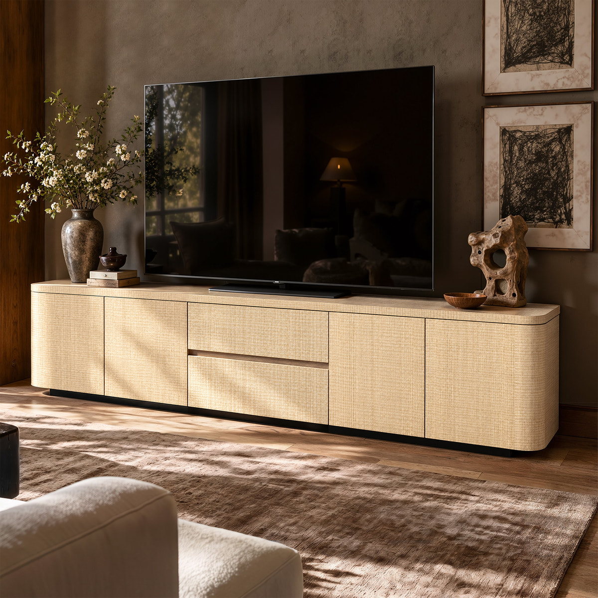 Orbis Streamline Edge TV Console – Natural Wood