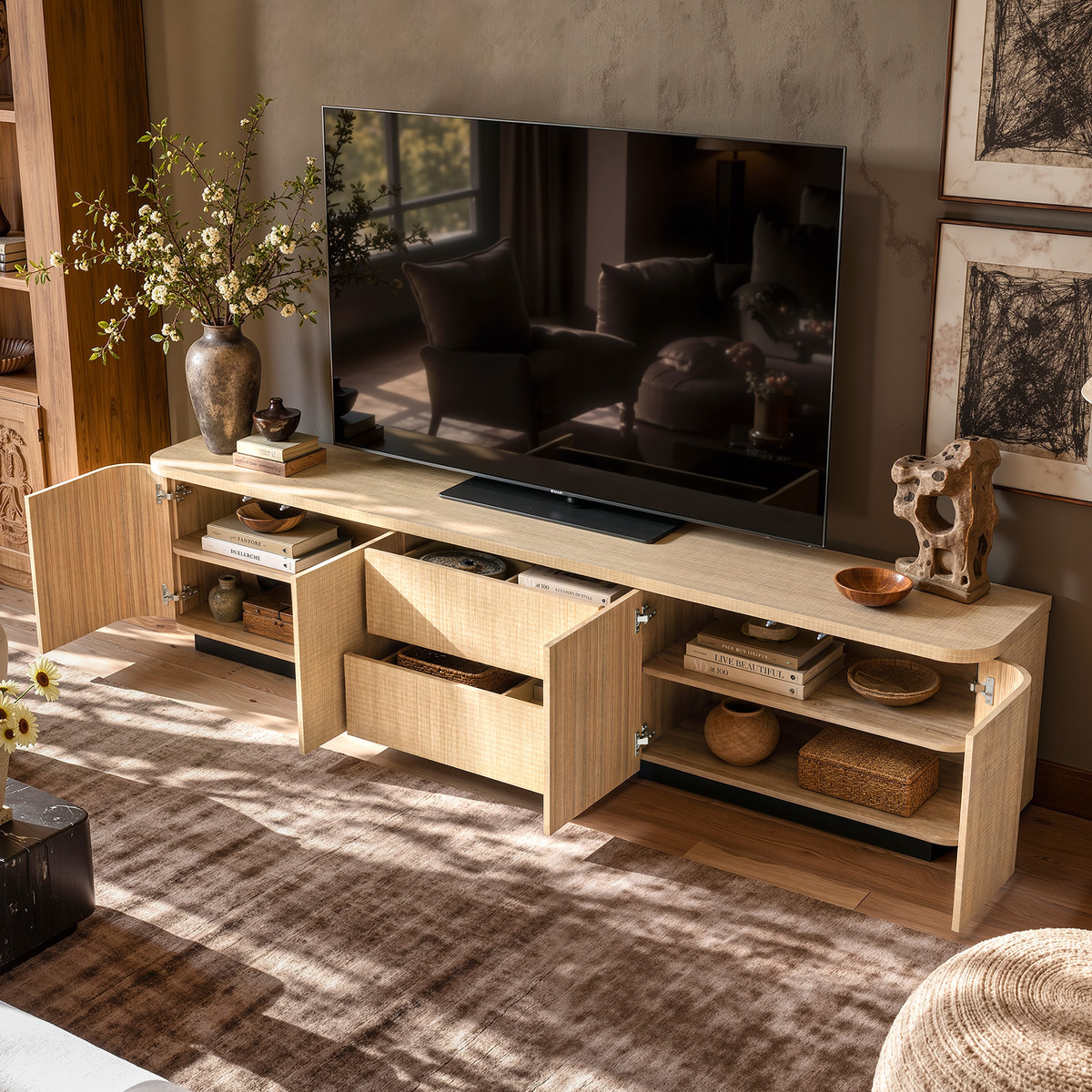 Orbis Streamline Edge TV Console – Natural Wood