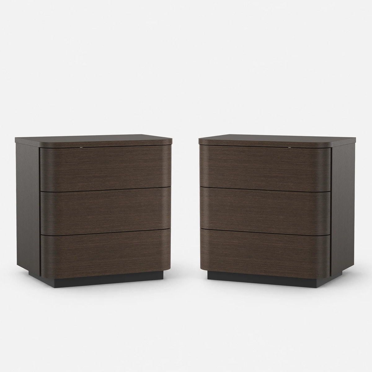 Orbis 3-Drawer Curved Nightstand Set of 2 – Dark Walnut